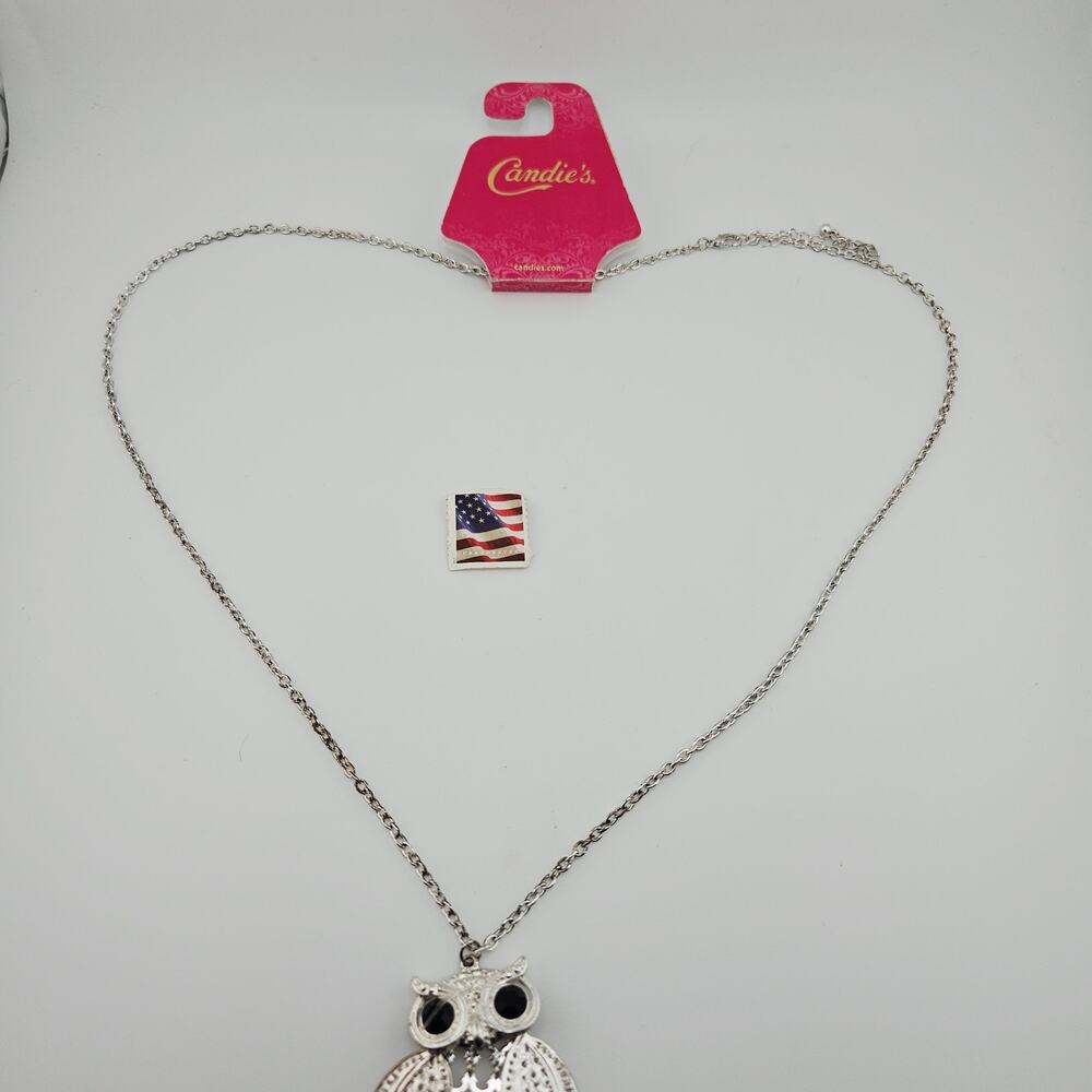 Candie's Silver Tone Owl Pendant On Chain Statement Necklace 2010's Boho NWT - Picture 4 of 6